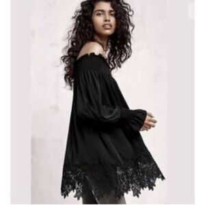 Anthropologie Off-Shoulder Black Lace Blouse